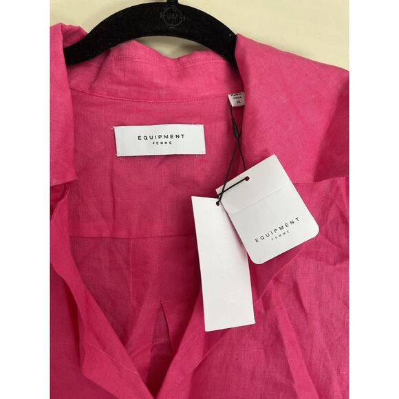 Equipment Beatrix Hot Pink Collared 100% Linen Shirt XL NWT $250 - Picture 6 of 11